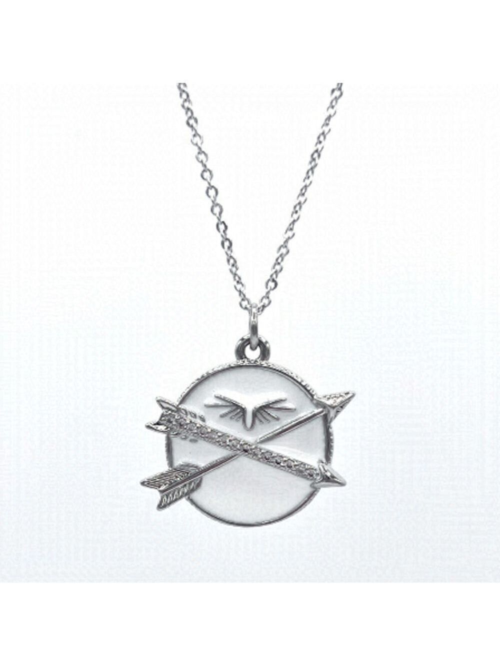 Silver Plated Chain With White Enamel Arrow Coin Charm